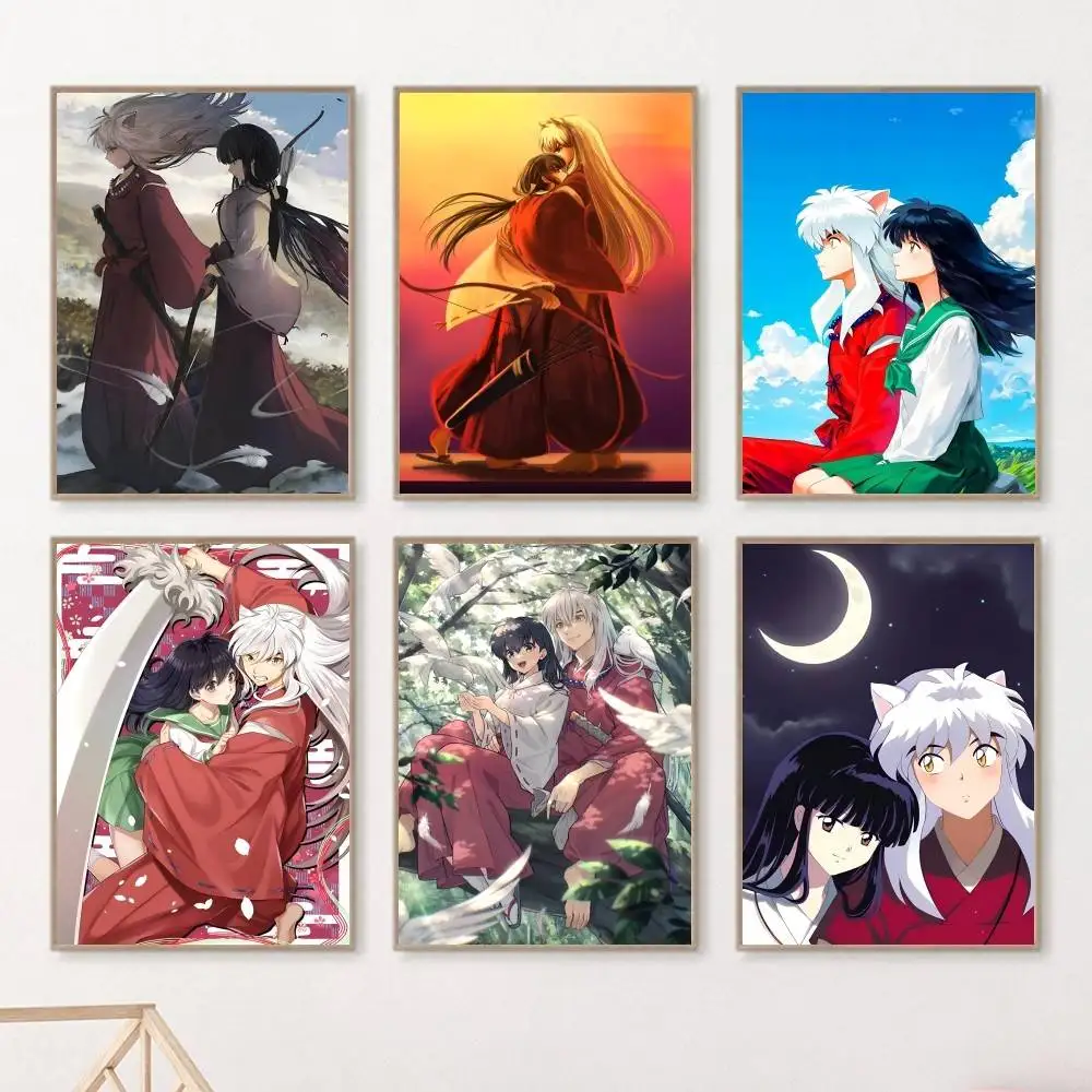 Classic Anime I-Inuyasha And Kikyo Manga Posters HD Print Vintage Wall Art Decor for Home Study Room