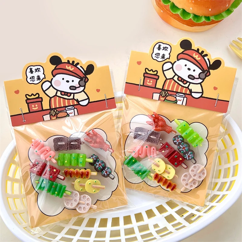 1Set Cartoon Schattige Barbecue Voedsel Hars Broche Voor Vrouwen Meisjes Mode Creatieve Simulatie Voedsel Diy Haarspeld Tas Decoratie Geschenken