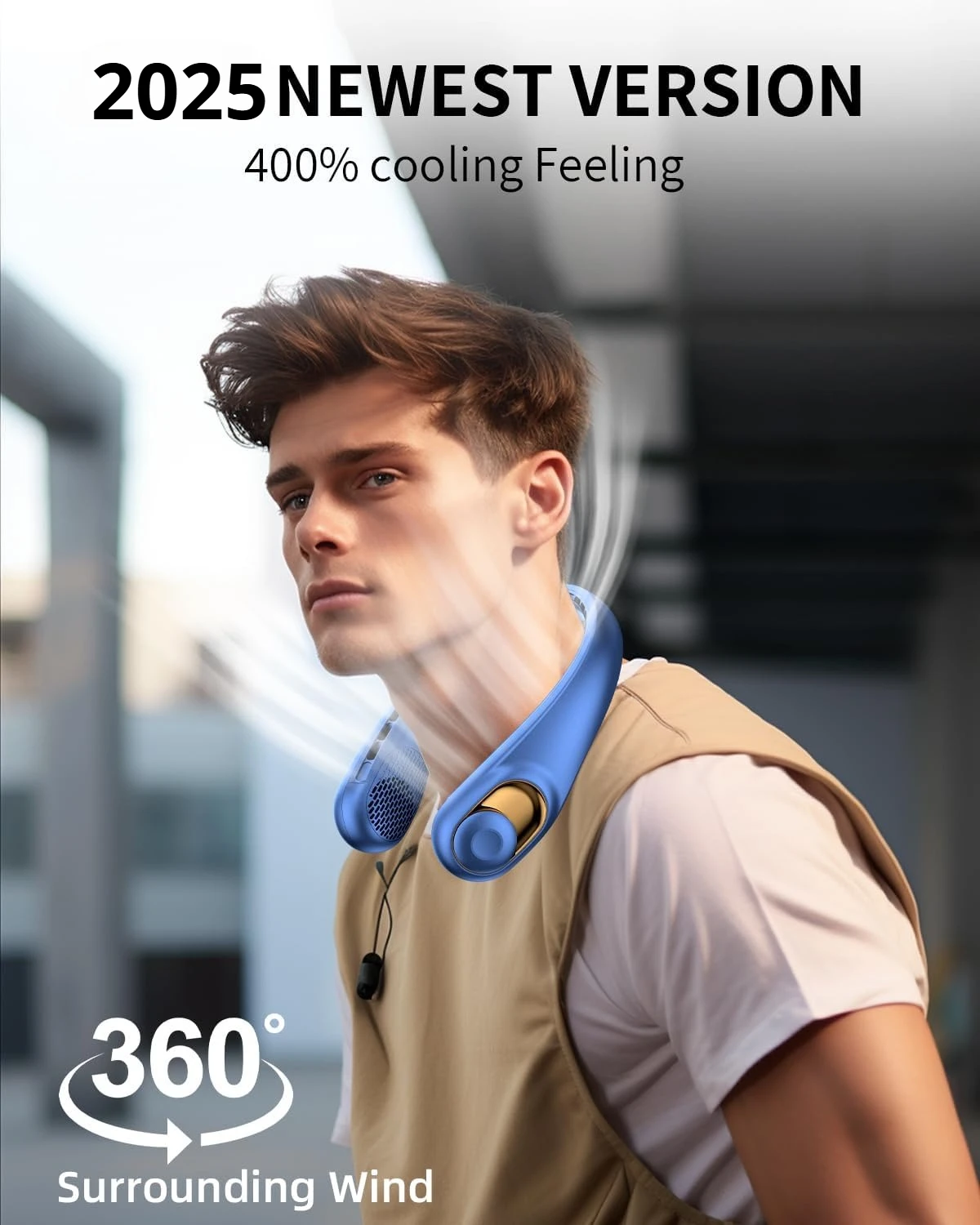 مروحة الرقبة مع مؤشر LED USB-C شحن بطارية طويلة الأمد مروحة خالية من الشفرة بدون استخدام اليدين مع 3 سرعات قابلة للتعديل وهادئة للغاية