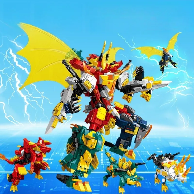 

New Building Blocks 4 in 1 Steel Mechs Inflammation Prison Dragon Emperor Assembled Model Robot Children Educational Toys Gifts
