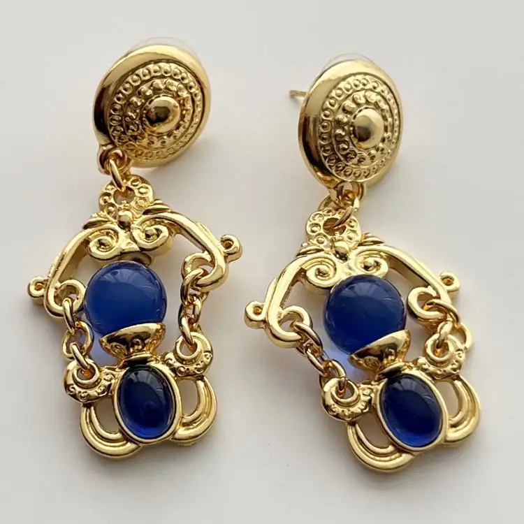 

European and American translucent blue round hollow earrings