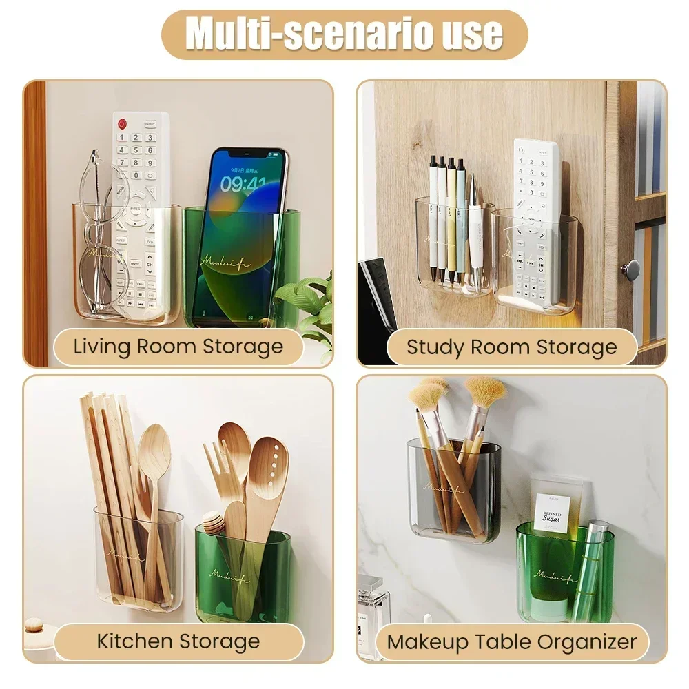 Wall Mounted Storage Box Wall Air Conditioner Remote Control Holder Mobile Phone Storage Rack Kitchen Bathroom Accessories