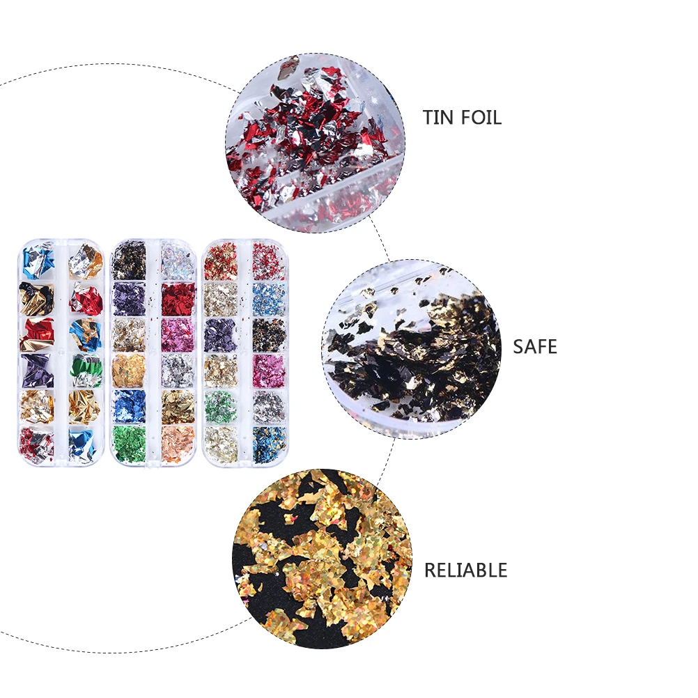 

Nail Decor Foil 3 Boxes Manicure Accessories Flakes Art Sequin Glitter Plastic DIY Salon Home Christmas New Year Charm Nail Art