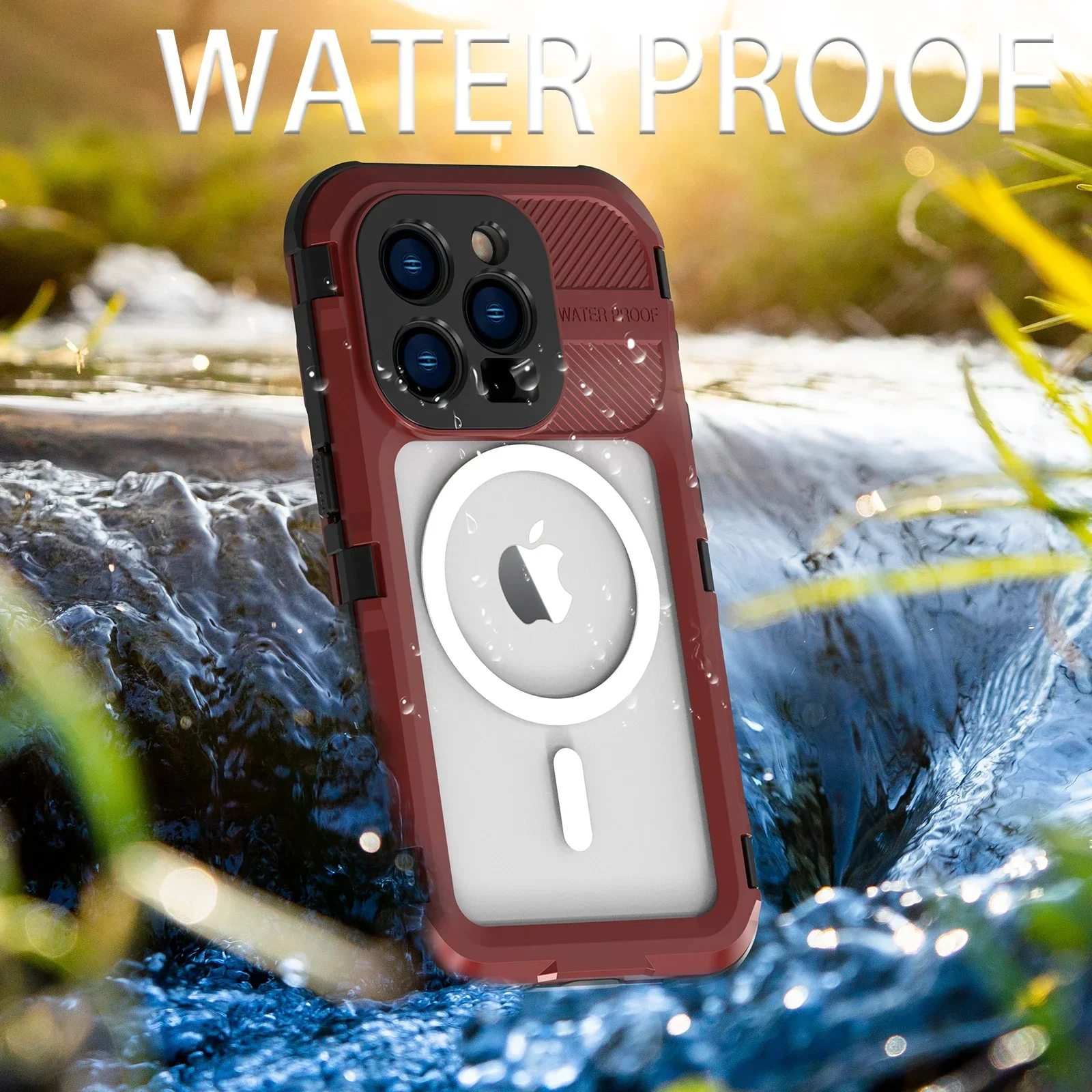 Heavy Duty Aluminum Metal IP68 Waterproof Case For iPhone 14 Plus 15 Pro Max Diving Swim Military Shockproof Magnetic Cover