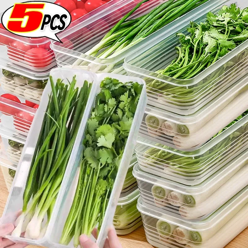 Refrigerator Storage Boxes Scallions Vegetable Fruit Fresh Boxes Food Container with Lid Cold Storage Crisper Sealed Organiser