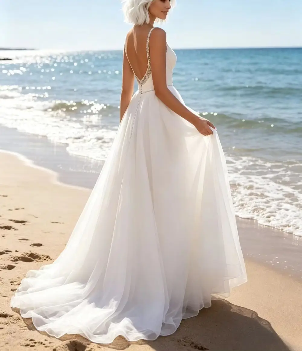 Customized Shoulder Strap Chiffon Wedding Dresses U-shaped Backless Sleeveless V-neck A-line Bridal Gown Elegant 2026 New Style