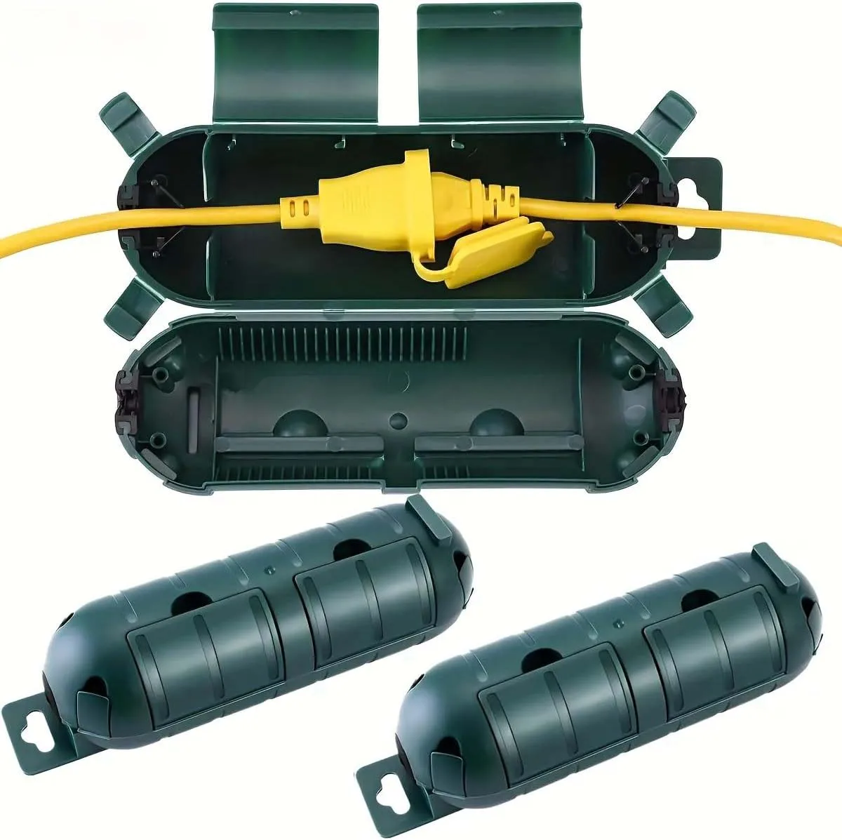Outdoor Extension Cord Safety Cover, Heavy Duty PVC Waterproof Seal, Protect Outlets Plugs Sockets for Garden Patio Yard, Green
