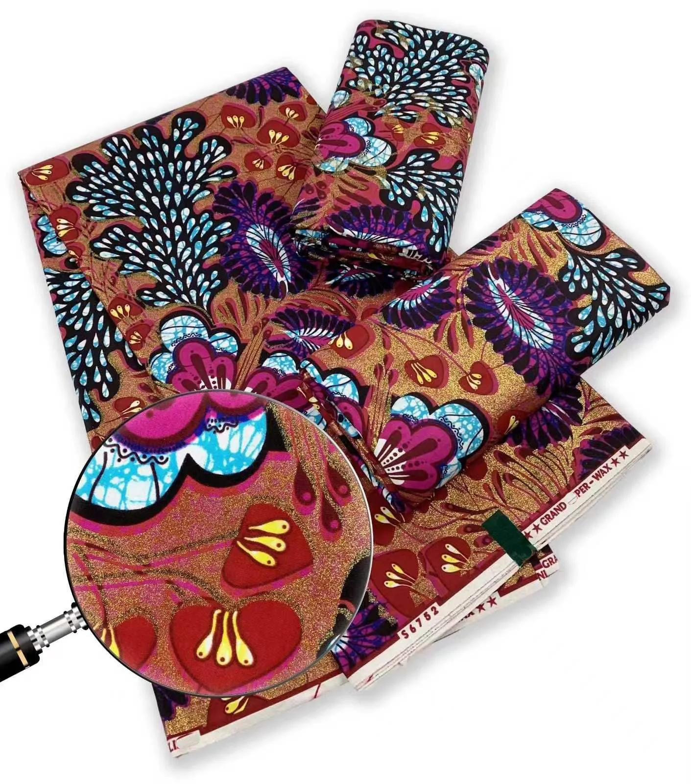 

Good Quality Soft African Ankara Wax Fabric Real Batik Grand Shine Pagne Cotton Material For Sew Wedding Dress Uniform 6yards