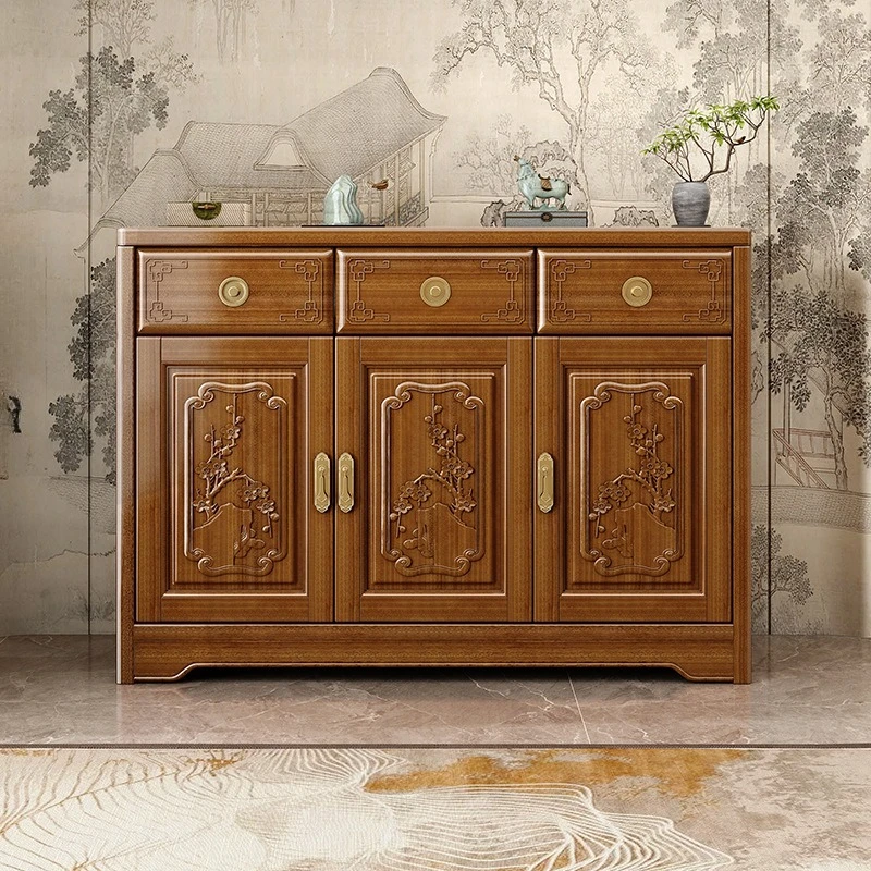 New Chinese-style camphor wood solid wood shoe cabinet entrance household entrance integrated large-capacity multi-layer