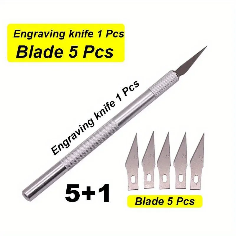 1 Pc Knife 5 Pcs Blade Blades Stainless Steel Blades Metal Blade Wood Carving Blade Replacement Surgical Scalpel Craft Tools