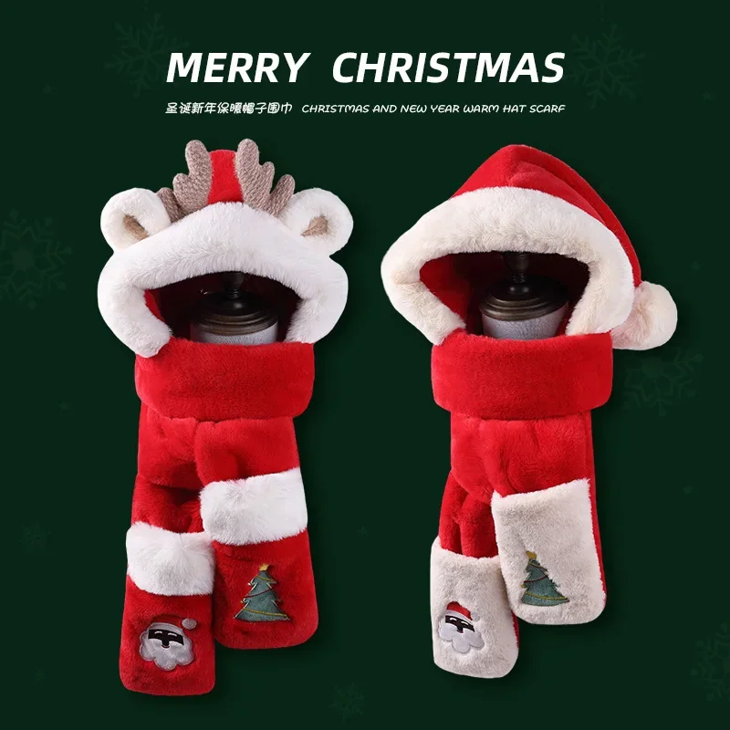 قبعة تيدي بير مع وشاح شتوي دافئ للنساء في عيد الميلاد مريحة في الهواء الطلق