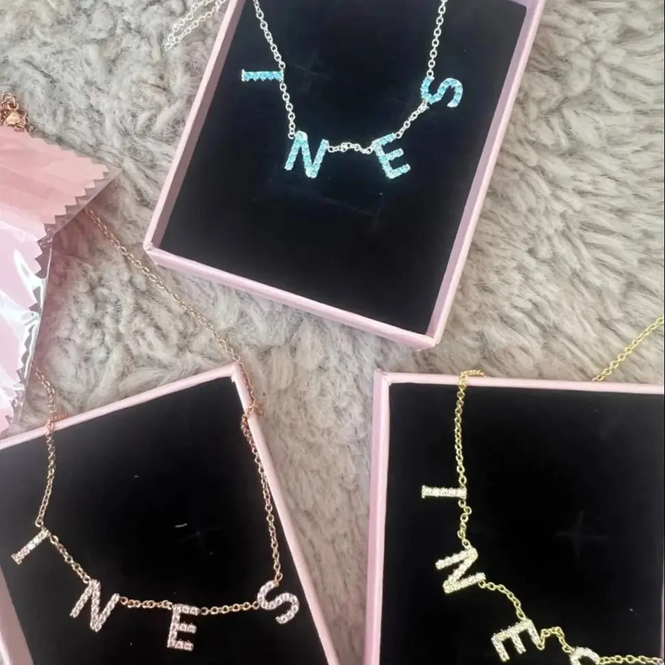 DOREMI Customized Gift Jewelry 9mm Crystal Letter Names Necklace Colorful Birthstone Cz Charms Choker Necklace