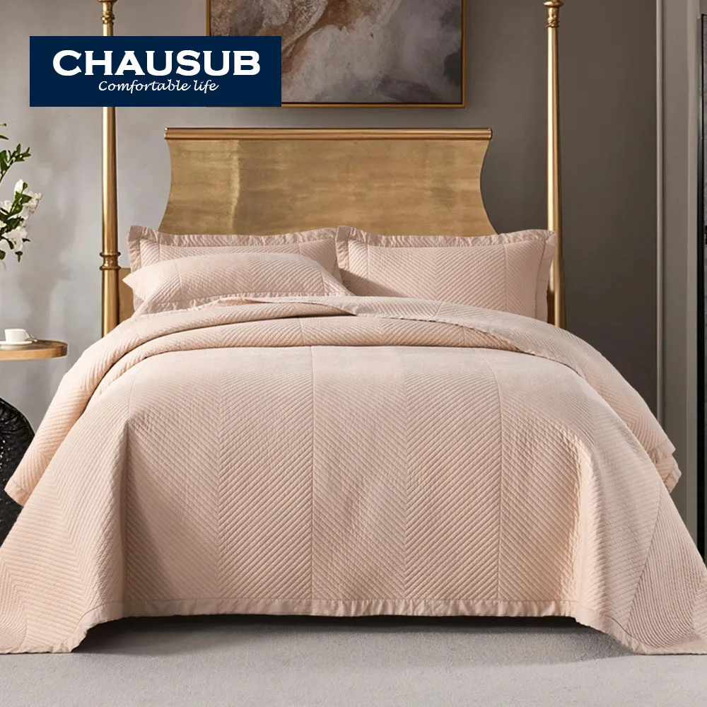 Silky Smooth Fabric Bedspread Set - Luxury 60S Sateen Summer Quilt 3 Piece Bedding Set, Solid Color Queen King Size All Season