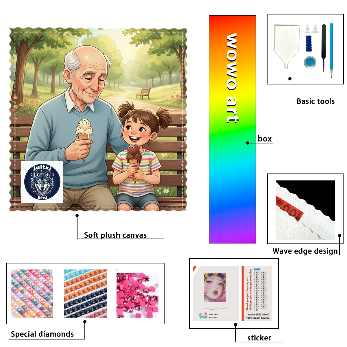 

【Betti_ Diamond Art】Grandpa and grandson are eating ice cream Crystal AB Rhinestone FD Rhinestone Perfect Resin Diamond
