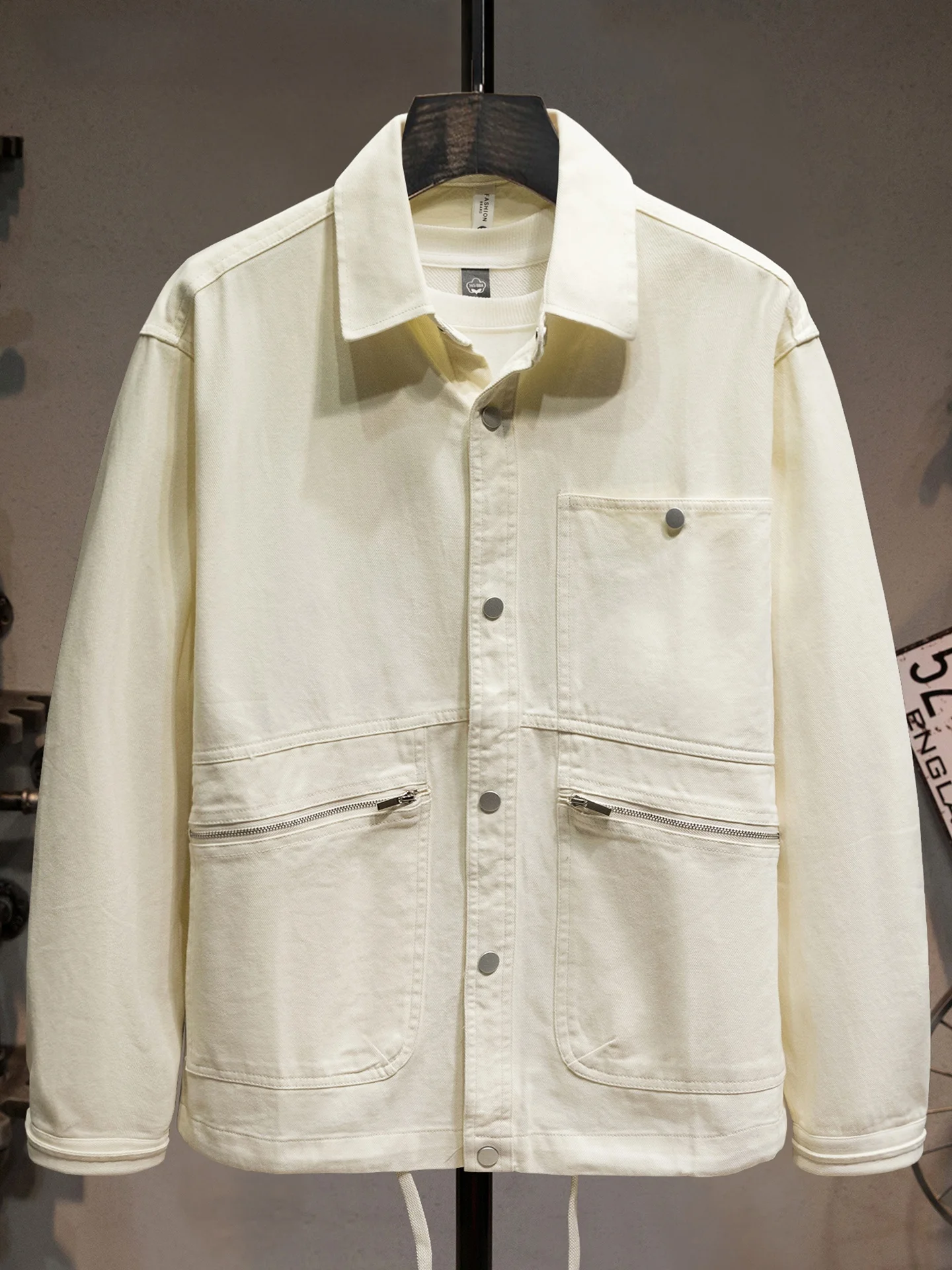 

Heavyweight Pure Cotton Long Sve Jaet Men's 2025 New American Trend Large ket Loose Versatile Workwear Top