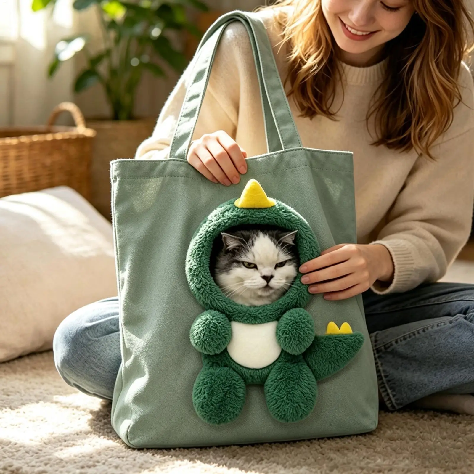 Hundetransporttasche, niedlich, lustig, atmungsaktiv, rutschfest, weich, entlastende Tragetasche für Welpen, Haustier-Reisetasche für Kätzchen, kleine Tiere, Picknick im Freien – Detail 1