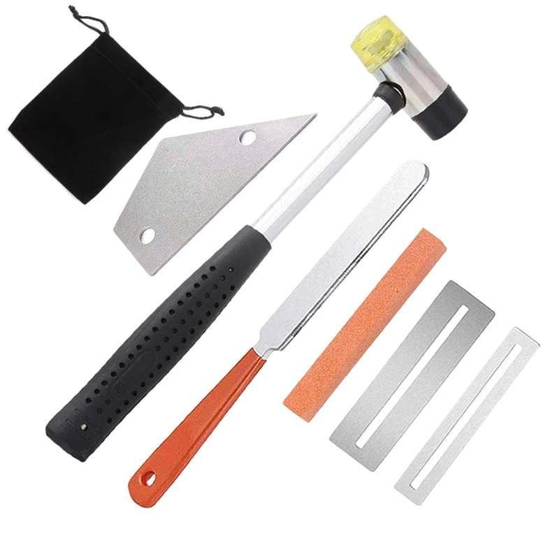 N15r-kit de ferramentas luthier de guitarra inclui martelo de borracha de traste, arquivo de coroação de traste de guitarra, nivelamento de balancim de traste, 2 peças de garantia de escala