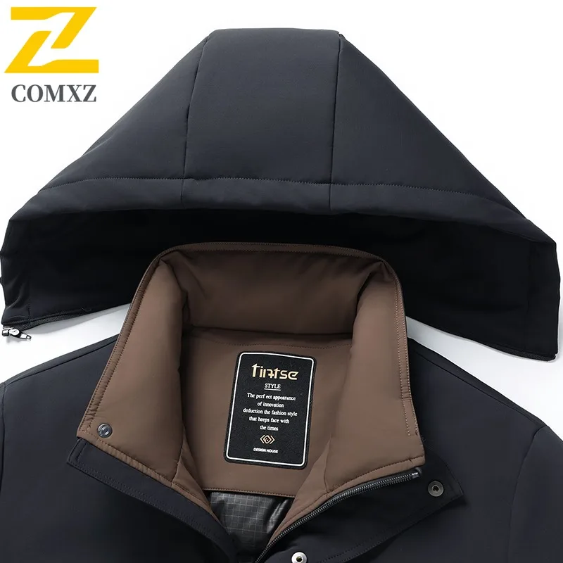 COMXZ Luxury Puffer Jacket Men Removable Inner Liner Outdoor Riding Lightweight Padding Coat Hooded Hiking Winter Down Jacket