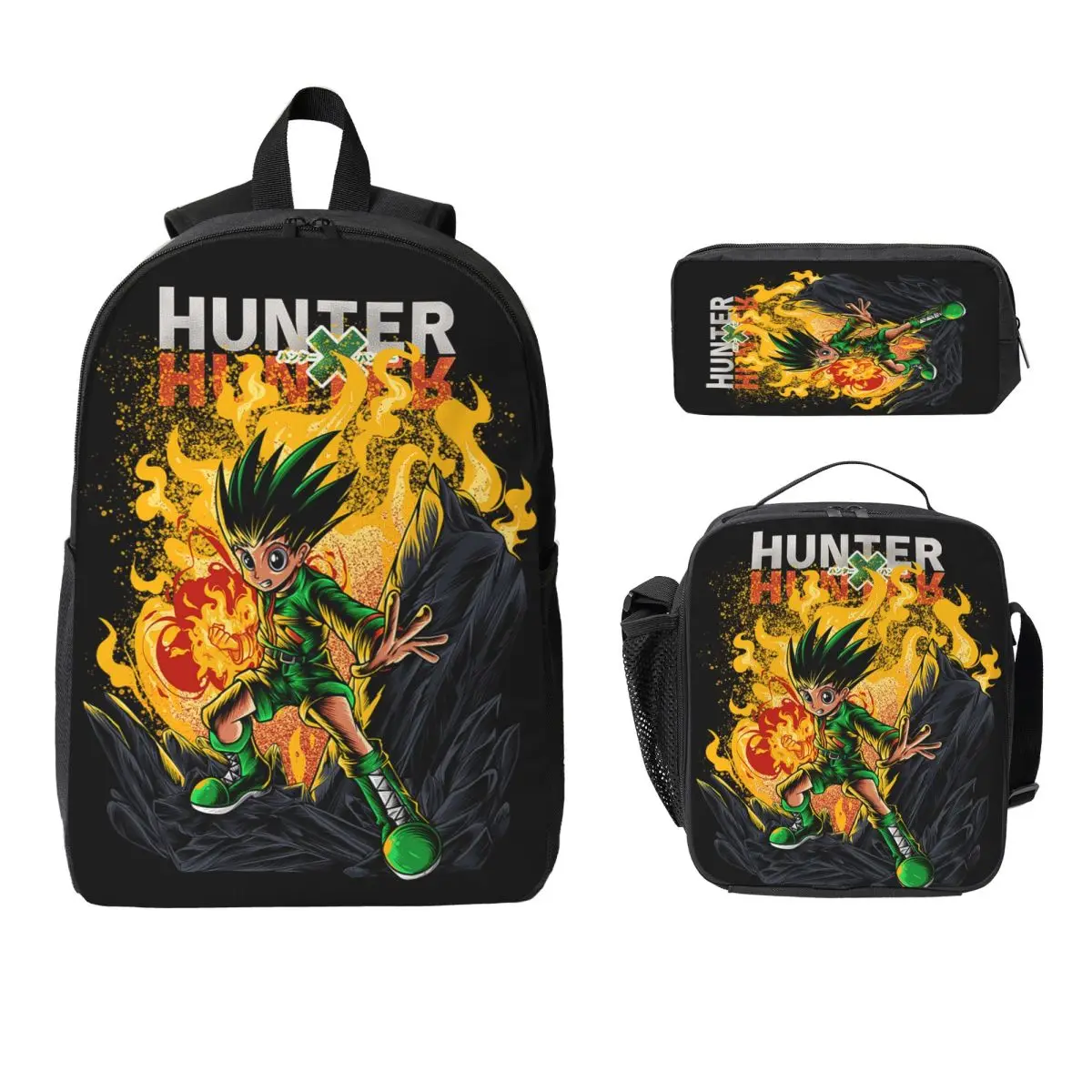 

3Pcs GON FREECSS Hunter Backpack Set for Boy Girl Pen Bags Bookbag Sets with Lunch Box For School Students Knapsack