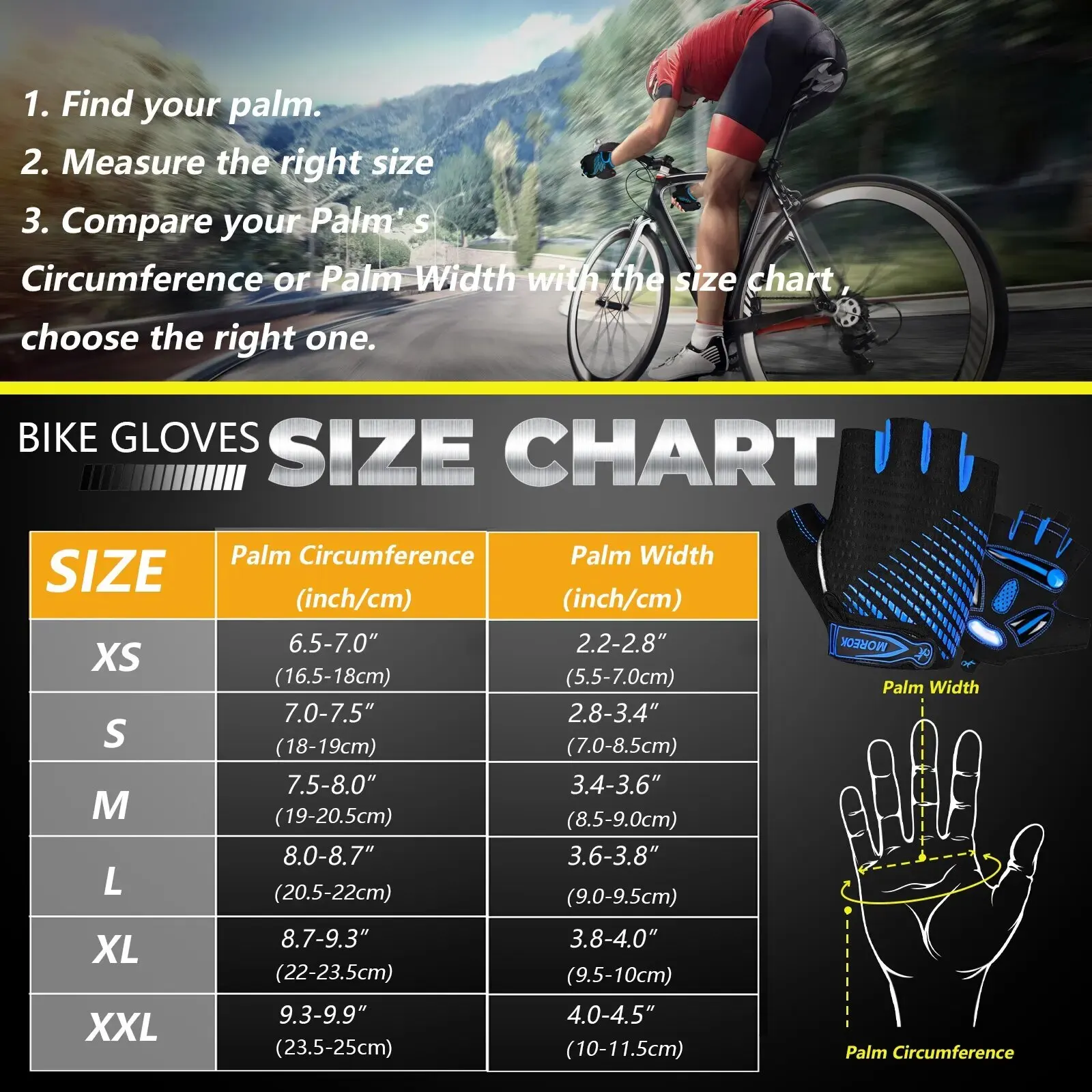 MOREOK Cycling Gloves,Breathable Bicycle Gloves,5MM Gel Pads Non-Slip Mountain Bike Gloves MTB Road Biking Gloves for Men Women