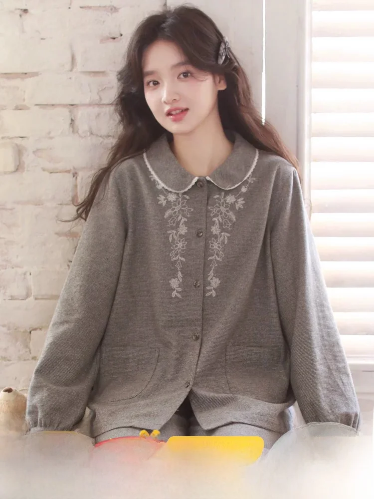 ele-embroidered-cotton-ladies-nightgown-long-sve-flannel-leisure-home-clothes-set-soft-comfortable-winter-spwear