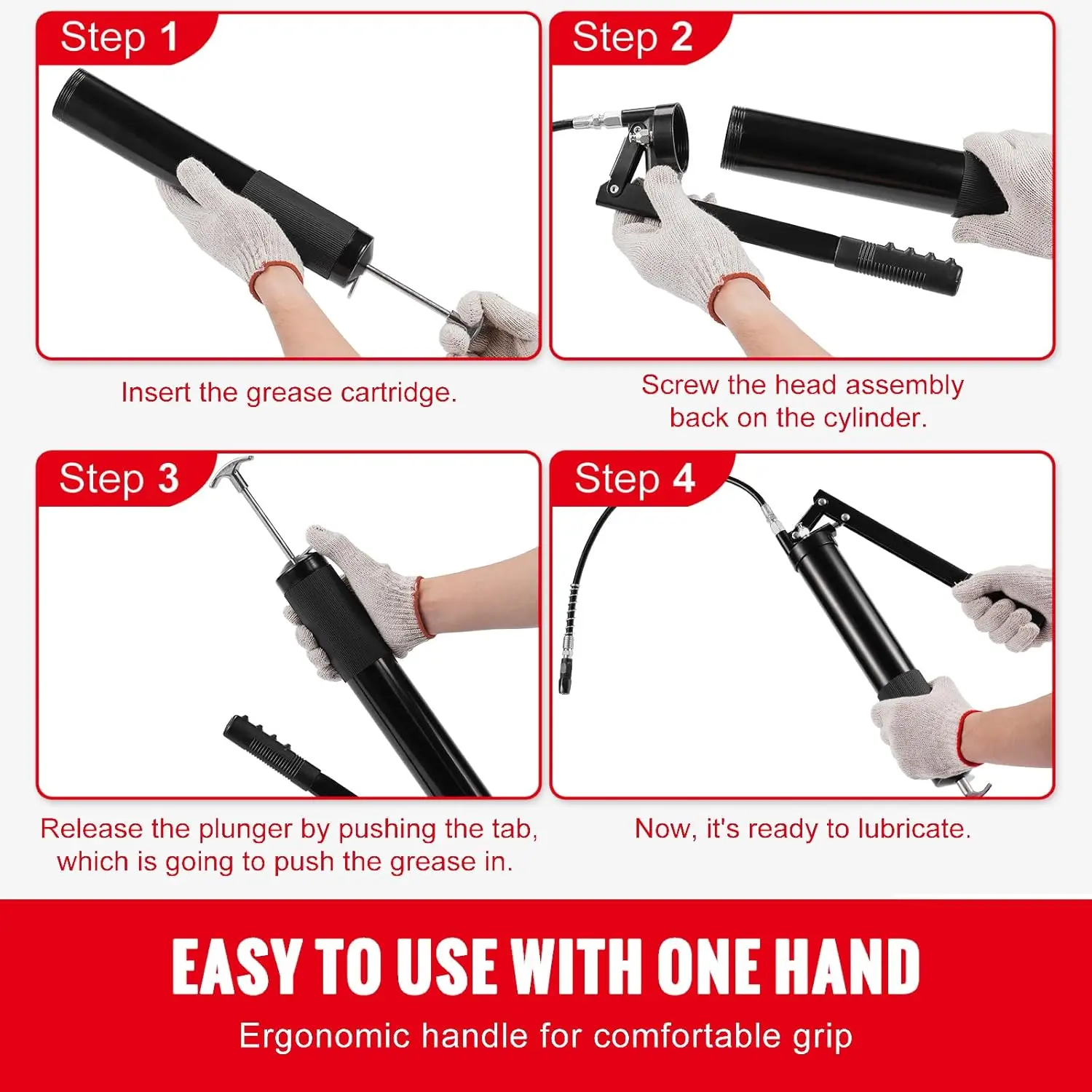 

Grease Gun Kit with a Maximum Pressure of 10000 PSI, 20 OZ / 600 CC, Durable Lever Action. Includes 18.5'' Flexible Hose