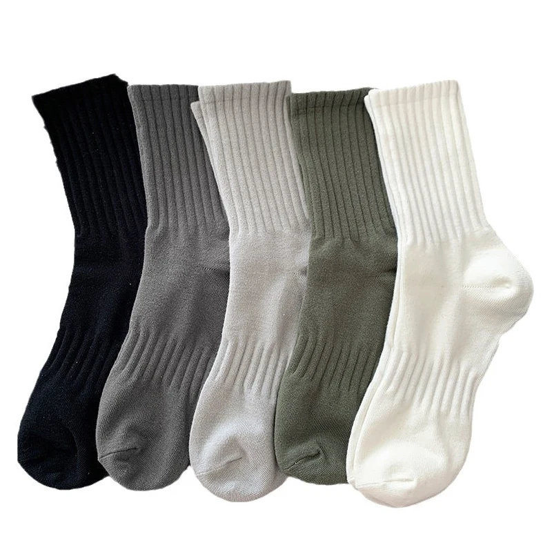 5 Paar Business-Socken aus schwarzer Baumwolle für Herren und Damen, mittellang, weich und warm, einfarbig, für Herbst/Winter, Weihnachtsgeschenk