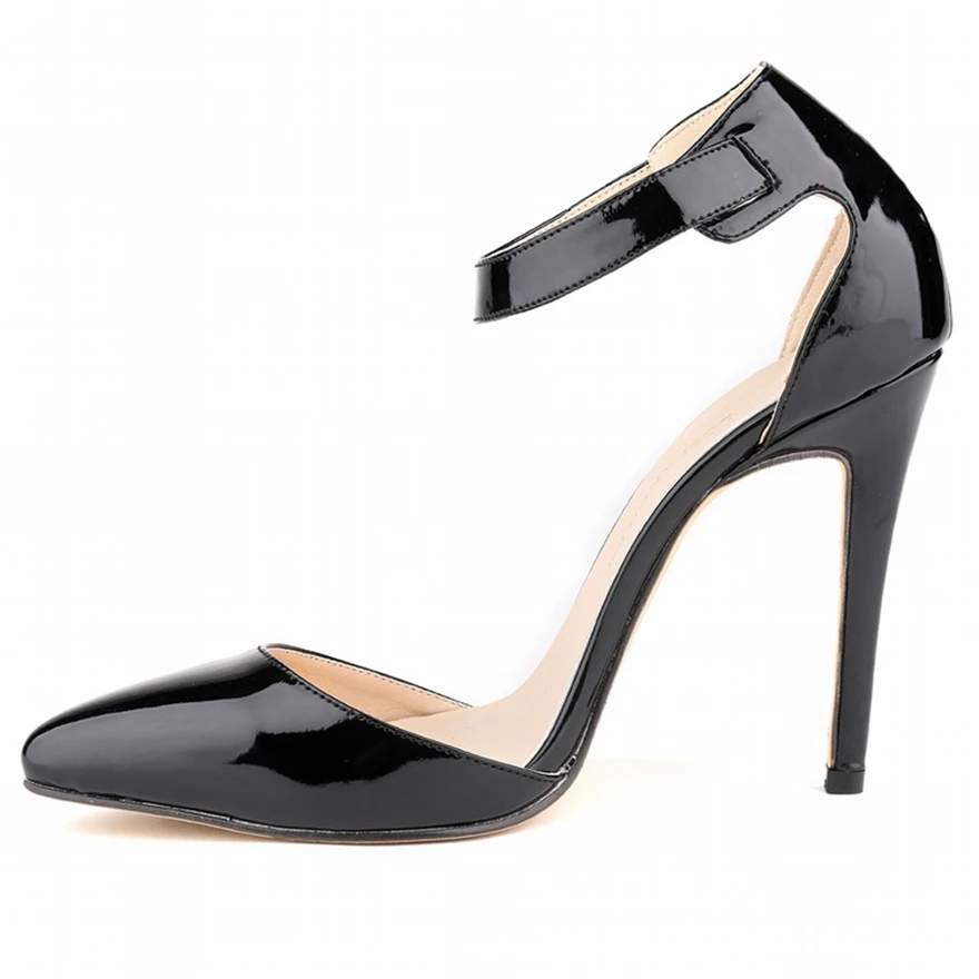 Ankle Buckle Pointed Toe Women Sandals Summer Patent Leather Fashion Ladies Work Shoes Black High Heels Party Sexy Shallow Pumps