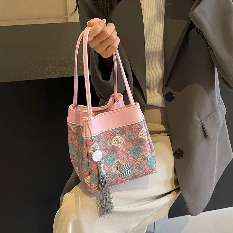 

​​Watercolor Print Bucket Bag Ombre Canvas Shoulder Tote Commuter Weekender Sustainable Artist Inspired Farmer Market Ready​​