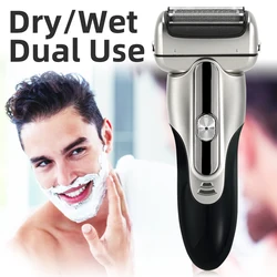 3-Blade Wet Dry Barbeador Elétrico Para Homens Stubble 3D Triplo Flutuante Lâmina Lavável Facial Máquina De Barbear Recarregável