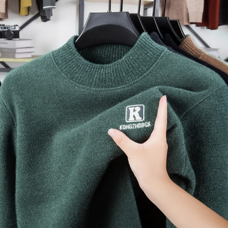 

Hot Selling Design Quality Men's Knitted Sweater Velvet Thick Letters Embroidery Pullover Winter Cold Resistant Warm Menswear