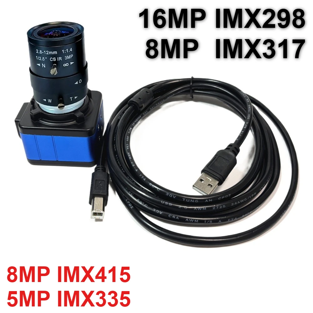 16MP 8MP 4K USB Webcam IMX415 with 2.8-12mm Varifocal CS Lens Box Industrial Mini Usb Camera OTG UVC Compatible Plug and Play