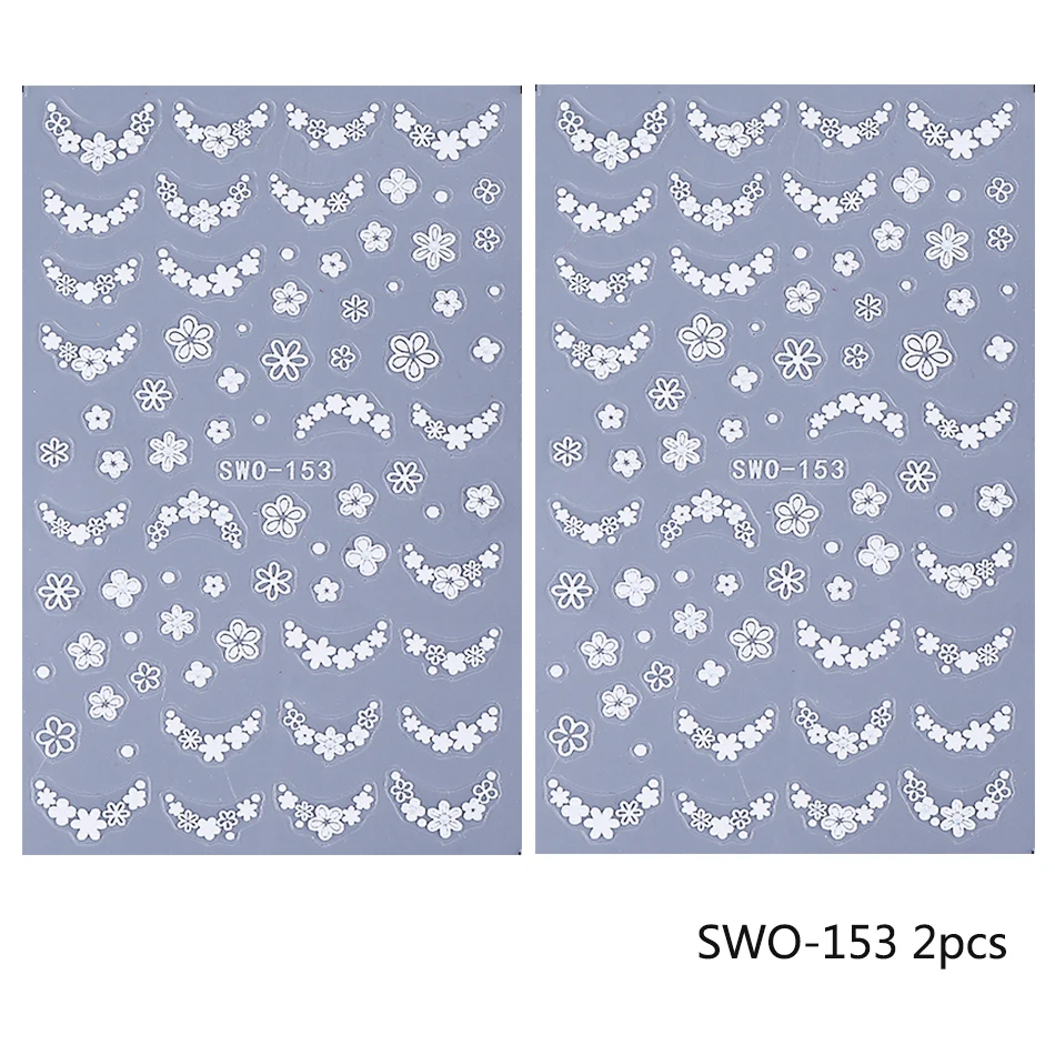 2 stuks witte kleine bloem nagelstickers holle Franse bloemblaadjes bloemen getextureerde zelfklevende stickers elegante bruiloft manicure decor - afbeelding 1