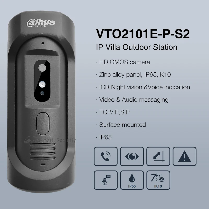 Dahua 2MP Video Intercom Outdoor IP Villa Door Station IP65 IK10 PoE Waterproof Doorbell Camera Metal Body Unlock VTO2101E-P-S2