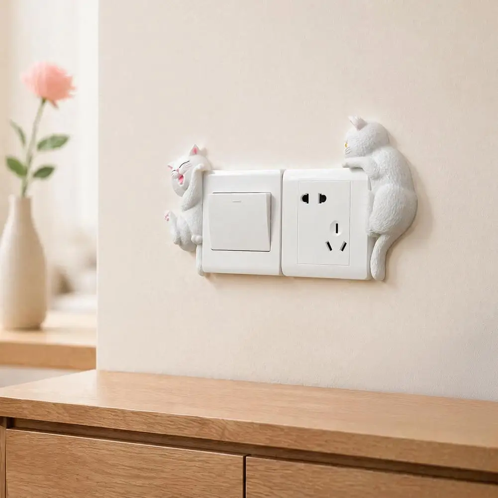 Easy Installation Wall Art 3d Cat Light Switch Sticker Decorative Resin Wall Plate Cover Cute Switch Decals for Home Bedroom