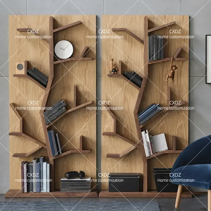 Nordic Tree Shaped Wall Shelf Solid Wood Bookcase Living Room Storage Rack Free Punching Removable Floor Standing Bookshelf