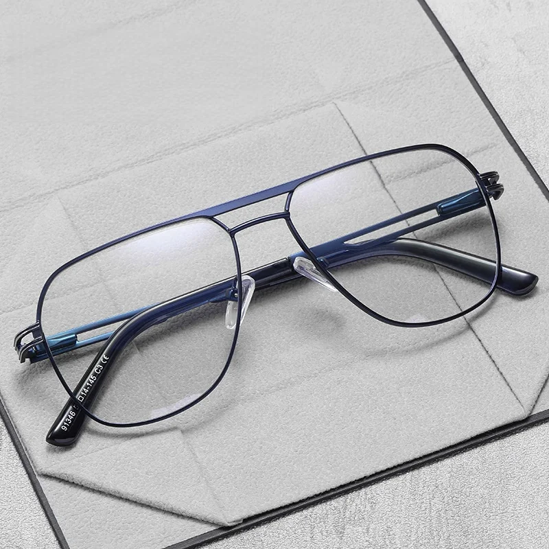 Metal Eyeglass Frame Fashionable Double Beam Men's Eyeglass Frame Casual Anti Blue Light Optical Prescription Frame 91346