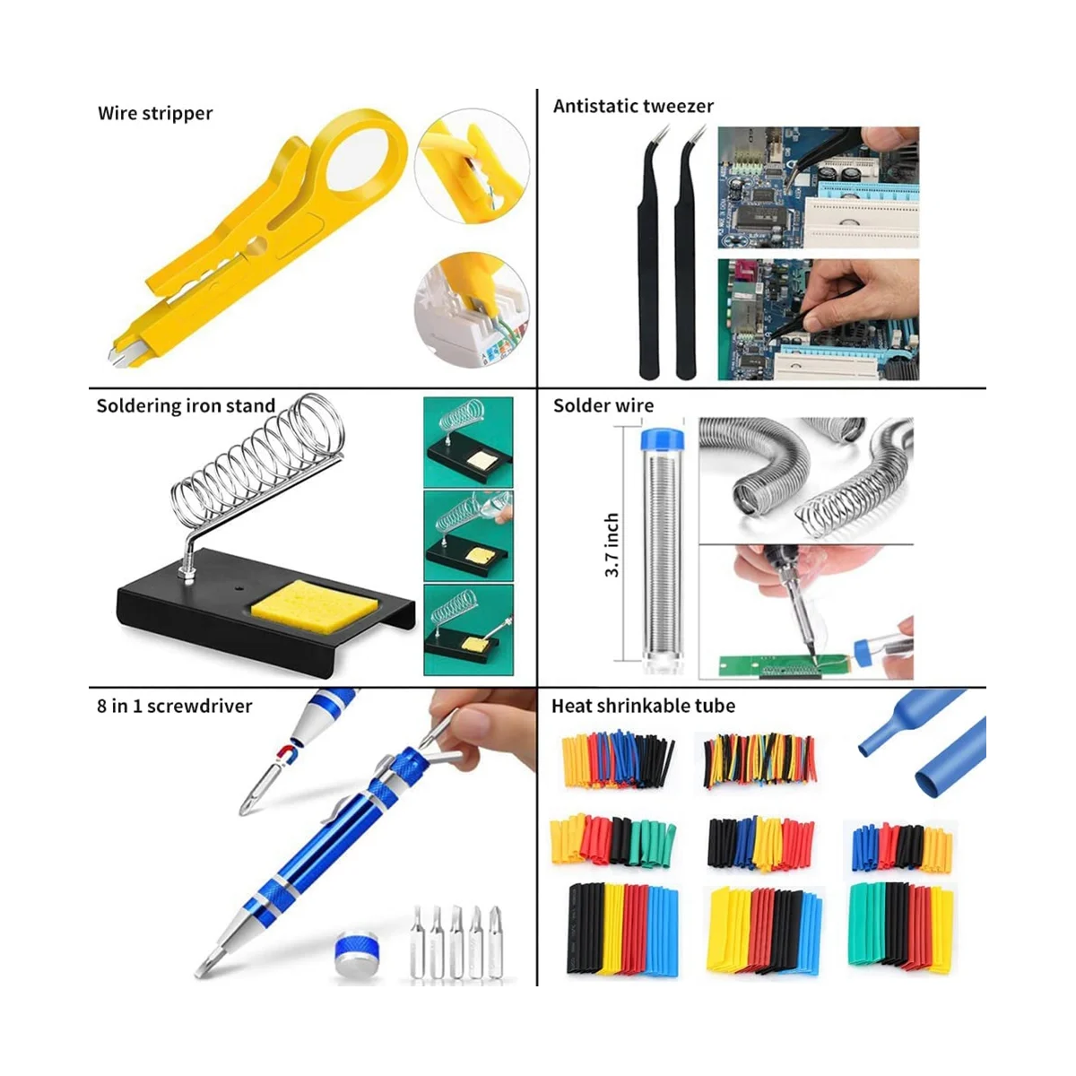 ABIS-Soldering Iron Kit, 60W/110V Adjustable Temperature Soldering Iron with Digital Multimeter Stand Soldering Tips US Plug