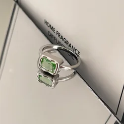 VENTFILLE 925 Sterling Silve Green Crystal Geometry Ring Square Retro Sweet Jewelry Birthday Gift Dropshipping