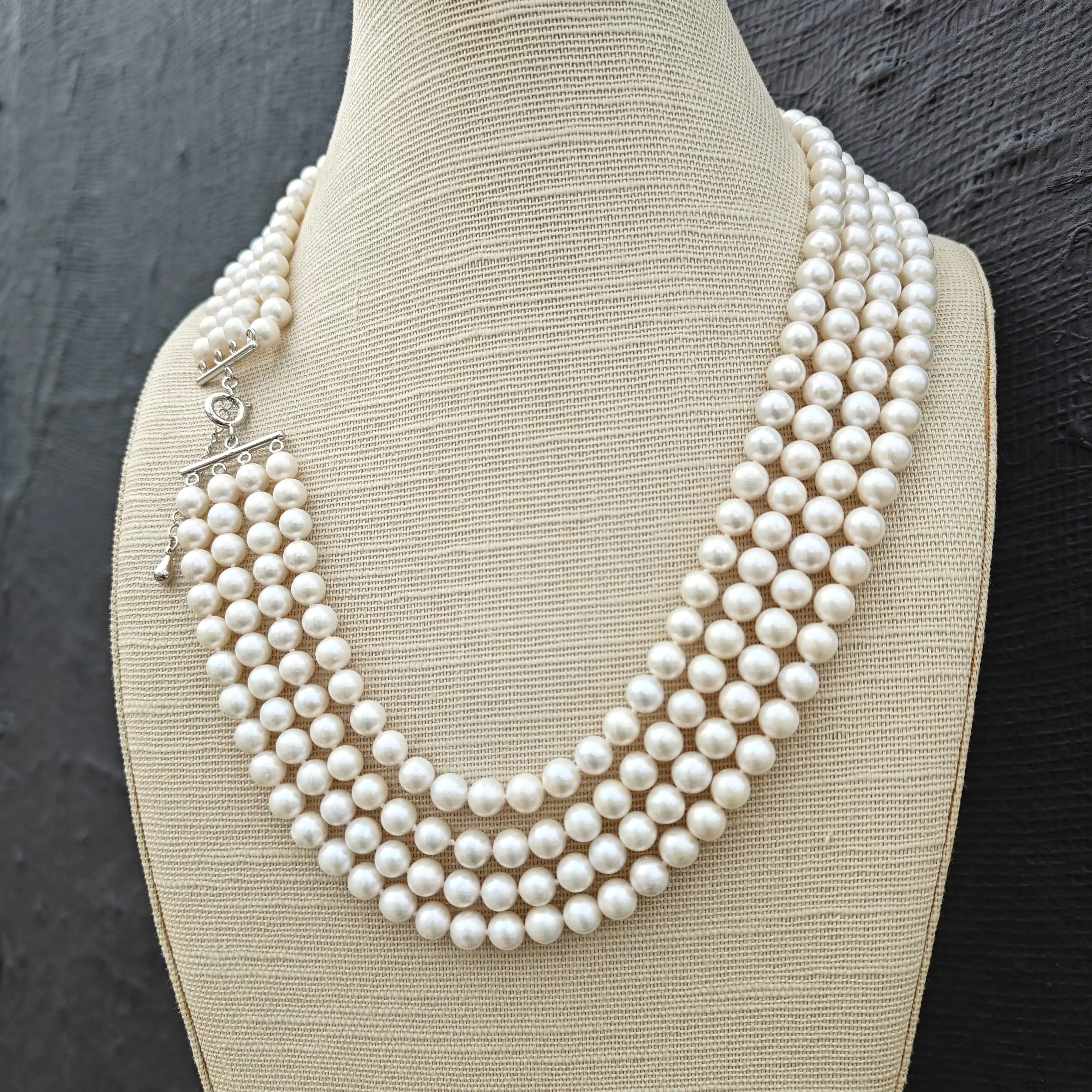 4row Natural 6-7mm Aaa Akoya Round White Pearl Necklace