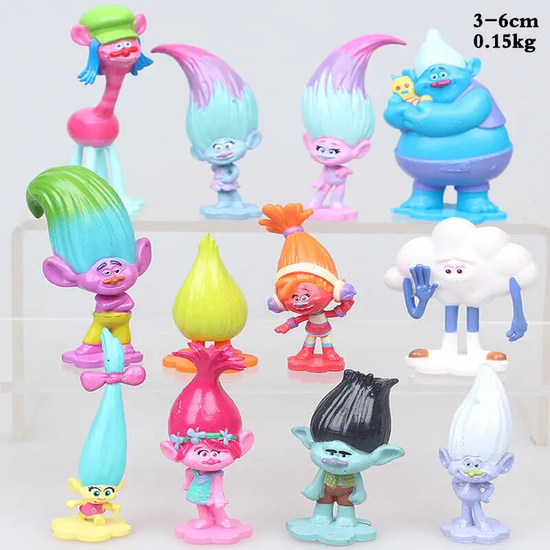 

12PCS/Set 3-6cm Trolls Action Figure Toys Trolls Party Supplies Collectable Doll for Kids Branch Critter Skitter PVC Cake Topper