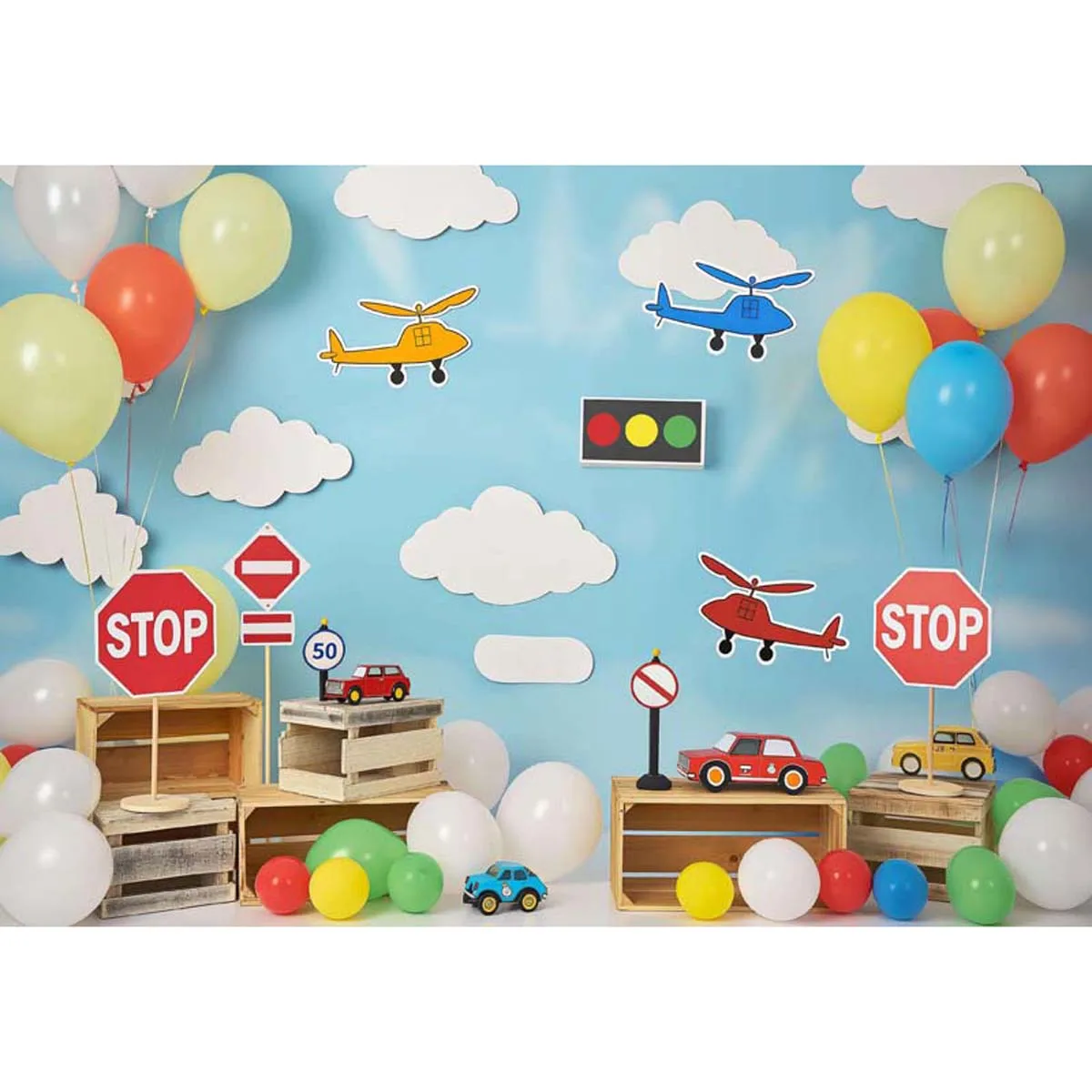 

Allenjoy Transportation Cake Smash Backdrop