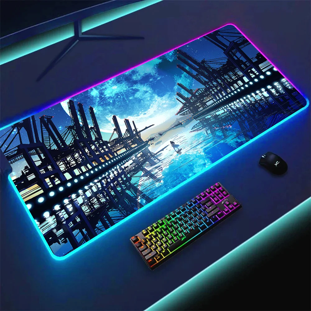 

Large Anime scenery teclado RGB Mouse Mat Space Desk Mat LED Gaming Anime Mousepad Big Luminous Desk Pad Gamer Backlit Mouse Pad