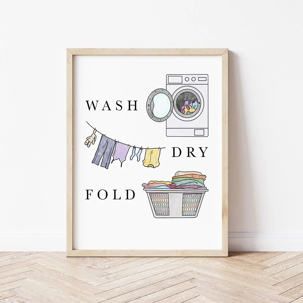 Colorful Laundry Sign Guide Poster Wash Dry Fold Art Print Minimalist Wall Pictures Canvas Painting for Laundry Room Decoration