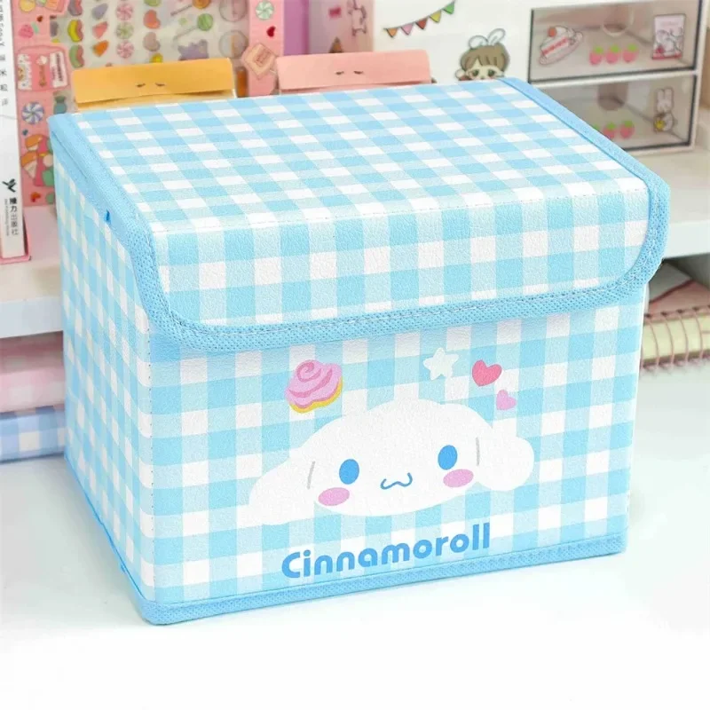 Sanrio Kawaii Storage Box Anime Cinnamoroll Melody Kuromi cestino portaoggetti pieghevole coperchio diviso scatole di smistamento Sundry Organizer