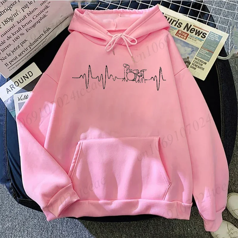 Drums Heartbeat Hoodies Funny Drummer Hooded Sweatshirt Men Women Fashion Hip Hop Vintage Long Sleeve Pullover Fleece Streetwear