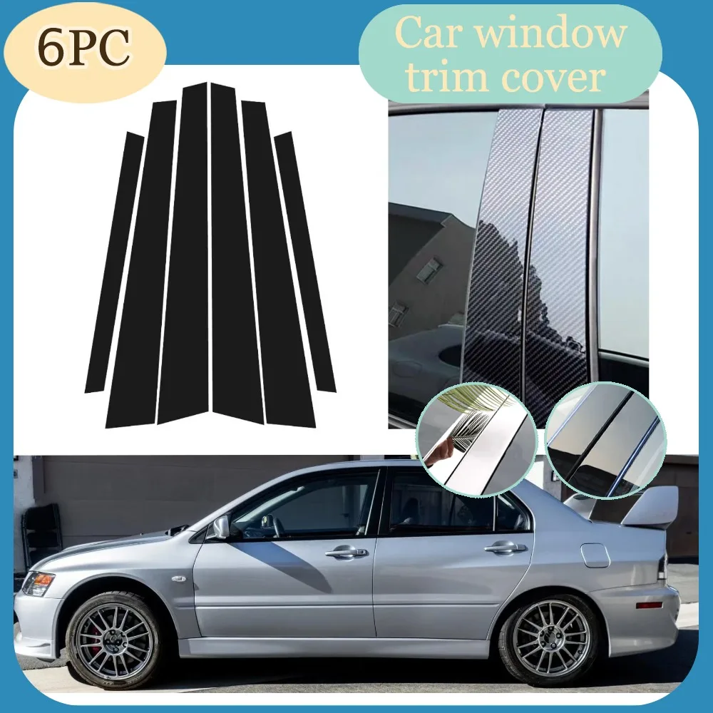 

6 шт. глянцевых черных накладок из углеродного волокна на стойки дверей для Mitsubishi Lancer 7 2002-2007 (2003, 2004) – наклейки на оконные дверные стойки