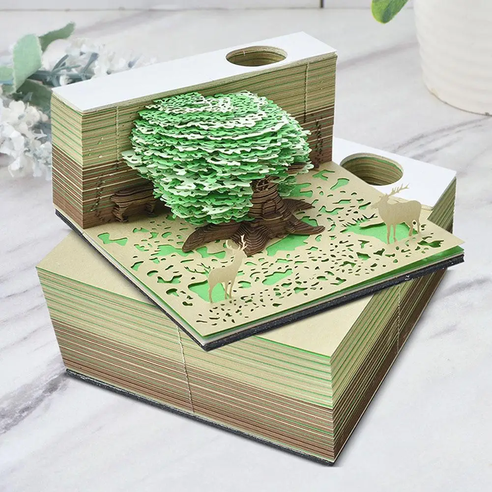 Jungle Secret 3D Creative Tree Gradient Paper Carving Notes Sticky Model Note Table Art Office Decoration Study Table Notep