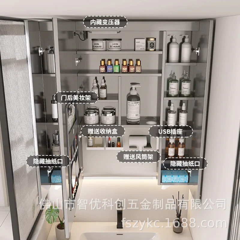 Non-standard through-top mirror cabinet Stainless steel moisture-proof mirror cabinet through-top heighte