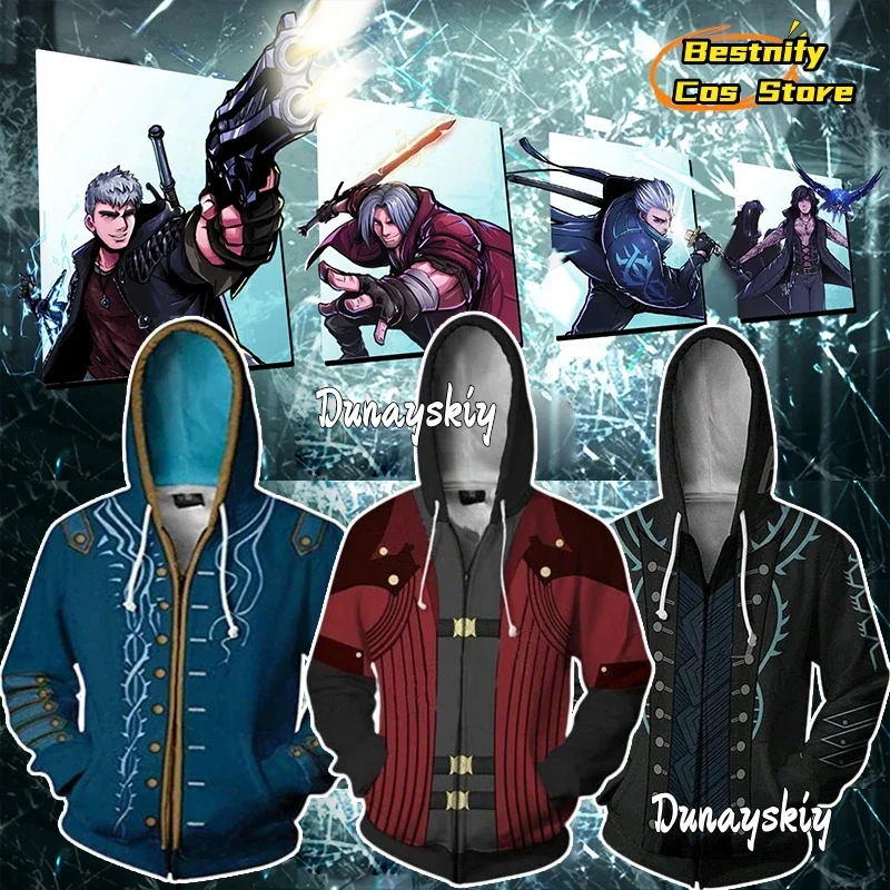 

КосплейDMC 3 Данте, толстовка с капюшоном для косплея, костюм унисекс, толстовки с капюшоном в стиле аниме Данте, повседневная куртка на молнии, пальто для ролевых игр